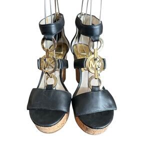 Women’s Michael Kors Hyden Black  Leather Wedge Sandals Preppy. Size 7.5